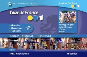 ARD Das Erste: ARD Digital startet interaktives Special zur Tour de France /
Interaktiver Ergebnisdienst auf Abruf parallel zur
Live-Berichterstattung