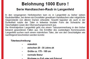 Polizei Mettmann: POL-ME: Serie von Handtaschenrauben in Langenfeld: Intensive Ermittlungen der Polizei dauern weiterhin an - Polizei bittet nach wie vor um Zeugenhinweise - Langenfeld - 1912013