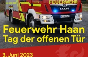 Feuerwehr Haan: FW-HAAN: Tag der offenen Tür bei der Feuerwehr Haan am 3. Juni