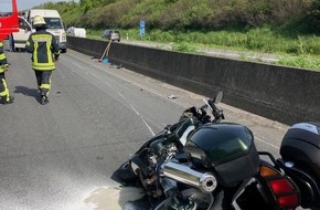 Feuerwehr Bergheim: FW Bergheim: Ein Verletzter nach Motorradunfall auf A61 bei Bergheim