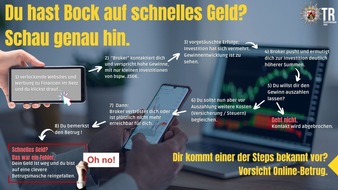 Polizeipräsidium Trier: POL-PPTR: Wenn hohe Gewinnversprechen zu riesigen Verlusten werden: Polizei warnt vor Cyber-Trading-Fraud