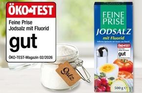 NORMA: Zum W&uuml;rzen empfohlen: Jodsalz mit Fluorid der NORMA-Eigenmarke FEINE PRISE im &Ouml;KO-TEST 02/2026 mit "gut" bewertet / Top-Ergebnis im Vergleich mit anderen Discountern, Superm&auml;rkten und sogar Biol&auml;den