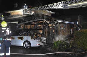 Polizeiinspektion Delmenhorst / Oldenburg - Land / Wesermarsch: POL-DEL: Landkreis Oldenburg: Brand in Hude/Wüsting greift von Gartenhaus auf Pkw und Wohnhaus über ++ Haus unbewohnbar ++ aufmerksame Nachbarn wecken schlafende Bewohner