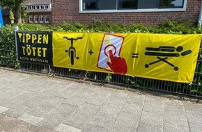 Polizeiinspektion Wilhelmshaven/Friesland: POL-WHV: Auf dem Fahrrad ist das Handy tabu! Banner in Varel, Zetel und Bockhorn warnen vor der Handynutzung beim Radfahren (mit Bild)
