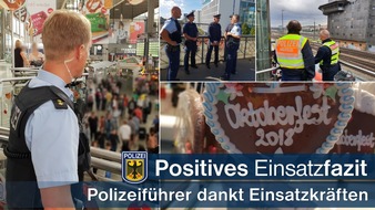 Bundespolizeidirektion München: Bundespolizeidirektion München: Einsatzbilanz der Bundespolizeiinspektion München anlässlich des 185. Oktoberfestes: Bundespolizei zieht positives Wiesnfazit
