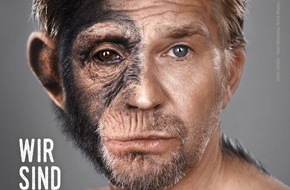 PETA Deutschland e.V.: "Wir sind alle Tiere!": Kai Wiesinger wird zum Schimpansen / Neue PETA-Kampagne "Menschenaffen raus aus Zoos"