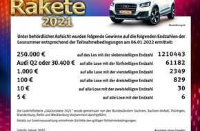 Sächsische Lotto-GmbH: Glücksrakete bringt Spitzengewinne nach Sachsen - Viertel Million Euro im Erzgebirge gewonnen