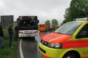 Polizeiinspektion Hameln-Pyrmont/Holzminden: POL-HOL: Landesstraße 588 Gemarkung  Halle-Bremke: Unfall mit Bus geht glimpflich aus - Zwei Leichtverletzte und Sachschaden -