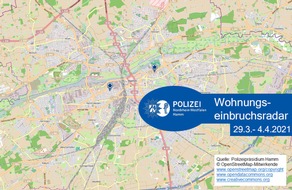 Polizeipräsidium Hamm: POL-HAM: Wohnungseinbruchsradar Hamm für die Woche 29.03.2021 bis 04.04.2021