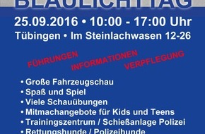 Polizeipräsidium Reutlingen: POL-RT: Gemeinsame Pressemitteilung von DRK, Feuerwehr, THW und Polizei: "Auf zum Blaulichttag nach Tübingen!"