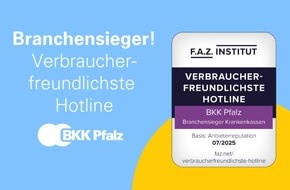BKK Pfalz: F.A.Z.-Studie: Verbraucherfreundlichste Kundenhotline - BKK Pfalz Branchensieger!