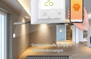 PEARL GmbH: Wohlfühl-Temperatur genießen und Energie sparen: revolt WLAN-Fußbodenheizungs-Thermostat mit Sprachsteuerung und App, weiß und schwarz