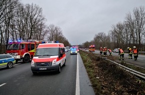 Freiwillige Feuerwehr Werne: FW-WRN: TH_PERSON_KLEMMT - LZ1 - VU - mit LKW - LKW in Mittelleitplanke - Meldung über POL