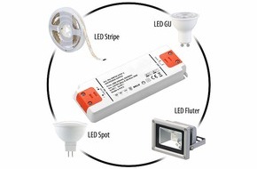 PEARL GmbH: revolt LED-Transformator für 230 Volt (AC) zu 12 Volt (DC), unterstützt bis 75 Watt: Das 12-Volt-Leuchtsystem schnell und sicher an 230 Volt anschließen