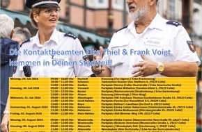 Polizeiinspektion Celle: POL-CE: "Mit Sicherheit vor Ort" - Die Kontaktbeamten Eike Thiel und Frank Voigt kommen in Deinen Stadtteil