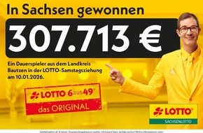 S&auml;chsische Lotto-GmbH: Mit Sechs Richtigen ins neue Jahr: 307.713 Euro bei LOTTO 6aus49 im Landkreis Bautzen gewonnen