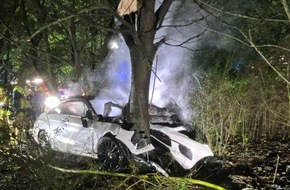 Polizei Minden-L&uuml;bbecke: POL-MI: Autofahrt endet am Baum: Wagen f&auml;ngt Feuer