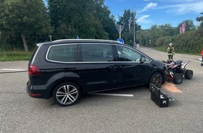 Polizeidirektion Neustadt/Weinstraße: POL-PDNW: Polizeiinspektion Haßloch - Verkehrsunfall nach Frontalzusammenstoß zwischen PKW und Quad