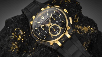 BULOVA: Extravagant: Goldflocken in gewölbtem Carbon / BULOVA CURV 150th Anniversary Special Edition