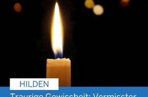 Polizei Mettmann: POL-ME: Traurige Gewissheit: Vermisster Hildener tot aufgefunden - Hilden - 2405054