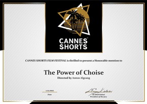 Cannes Shorts 2022 - Honorable Mention für Die Macht der Entscheidung