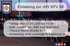Kreisfeuerwehrverband Segeberg: FW-SE: Einladung für Vertreterinnen und Vertreter der Presse zur Jahreshauptversammlung