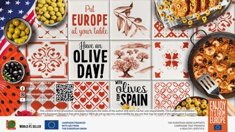 Europe at your table, with olives from Spain: The Benefits of Eating European Olives Daily as Part of the Mediterranean Diet / Eating 7 olives per day is recommended together with a balanced diet