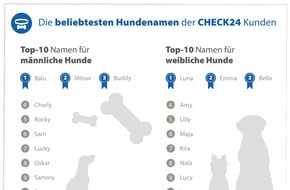 CHECK24 GmbH: Luna, Balu und Emma - Das sind die beliebtesten Hundenamen
