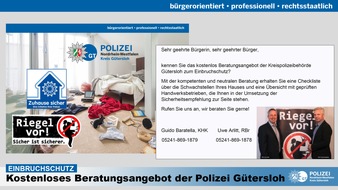 Polizei Gütersloh: POL-GT: Riegel vor! Sicher ist sicherer! Bei verdächtigen Beobachtungen: 110 wählen!