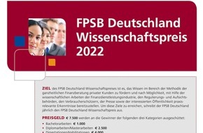 Financial Planning Standards Board Deutschland e.V.: Renommierter Wissenschaftspreis des FPSB Deutschland geht in die sechste Runde