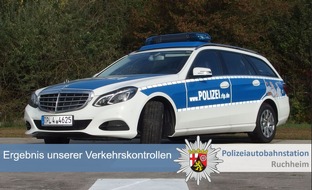 Polizeidirektion Neustadt/Weinstraße: POL-PDNW: Polizeiautobahnstation Ruchheim - Verkehrskontrollen auf den Autobahnen - Bilanz