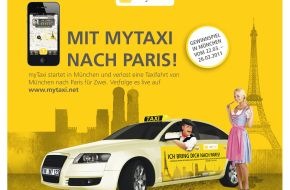 mytaxi: Zum Start in München geht's "Mit myTaxi nach Paris" / Ab dem 22. März beginnt in München eine neue Taxi-Epoche: die Bestellung per Knopfdruck! / Wie? Mit der innovativen App von myTaxi (mit Bild)