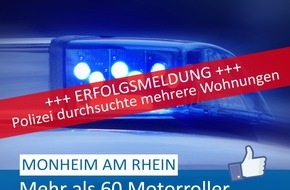 Polizei Mettmann: POL-ME: Geklaute Motorroller: Diebstahlserie aufgeklärt - Polizei durchsuchte mehrere Wohnungen - Monheim am Rhein - 2305015