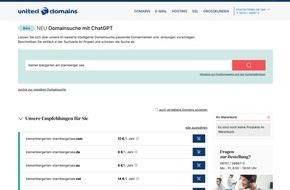 united-domains AG: Kreative Vorschläge dank künstlicher Intelligenz: united-domains bietet als erster deutscher Domain-Registrar eine Domainsuche mit ChatGPT an
