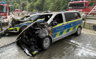 Polizei Hagen: POL-HA: Gemeinsame Presseerklärung der Staatsanwaltschaft Hagen, des Polizeipräsidiums Hagen und der Kreispolizeibehörde Märkischer Kreis: Streifenwagen in Brand gesetzt