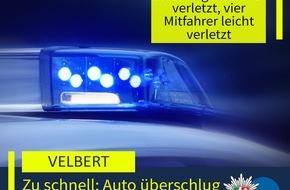 Polizei Mettmann: POL-ME: Zu hohe Geschwindigkeit: Auto &uuml;berschlug sich und brannte aus - Fahrer schwer verletzt - 2605001