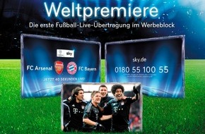 Sky Deutschland: Weltpremiere: Sky schaltet die erste Fußball-Live-Übertragung im Werbeblock (BILD)