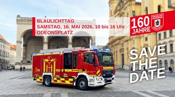 Feuerwehr M&uuml;nchen: FW-M: 160 Jahre Freiwillige Feuerwehr M&uuml;nchen: Gro&szlig;er Blaulichttag auf dem Odeonsplatz (Maxvorstadt)