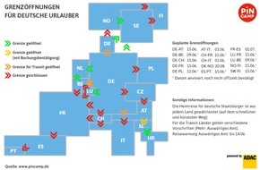 PiNCAMP powered by ADAC: Wohin können deutsche Urlauber reisen? PiNCAMP veröffentlicht aktuelle Öffnungstermine für Grenzen in Deutschland und Europa