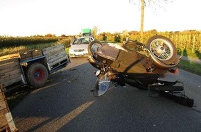 Polizeiinspektion Stade: POL-STD: 78-jähriger Fahrer eines Motorradgespanns bei Unfall im Alten Land schwer verletzt