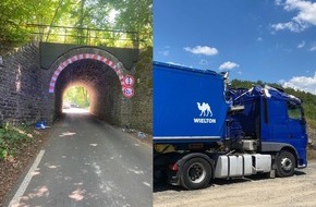 Kreispolizeibehörde Siegen-Wittgenstein: POL-SI: Lkw-Fahrer demoliert mit 2,5 Promille Bahnunterführung -#polsiwi