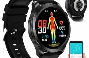 PEARL GmbH: Umfassend informiert und effizient trainieren: newgen medicals Fitness-Smartwatch SW-500, EKG-, Herzfrequenz- & SpO2-Anzeige, App, IP67
