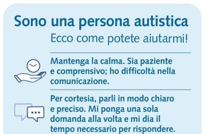 Schweiz. Kriminalprävention / Prévention Suisse de la Criminalité: Per le persone con disturbo dello spettro autistico, un controllo in treno o in aeroporto può scatenare reazioni inaspettate / La nuova tessera di presentazione può aiutare