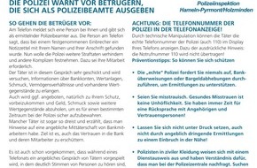 Polizeiinspektion Hameln-Pyrmont/Holzminden: POL-HM: Erneute Anrufe durch "falsche Polizeibeamte" im Weserbergland - Seniorinnen in Hameln und Hess. Oldendorf reagieren richtig - die Polizei wiederholt ihre Hinweise