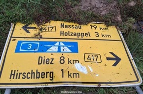 Polizeidirektion Montabaur: POL-PDMT: Langenscheid. Schild beschädigt und geflüchtet