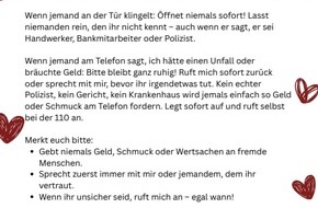 Polizei Duisburg: POL-DU: Stadtgebiet: Wieder Trickbetrüger unterwegs - Polizei Duisburg ruft Enkel auf: Helft mit, Oma und Opa zu schützen