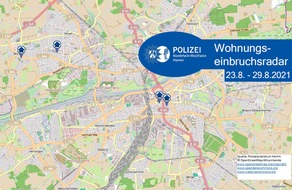 Polizeipräsidium Hamm: POL-HAM: Wohnungseinbruchsradar Hamm für die Woche 23.08.2021 bis 29.08.2021