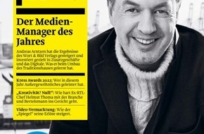 Medienfachverlag Oberauer GmbH: "kress pro" zeichnet Andreas Arntzen als "Medienmanager des Jahres" aus