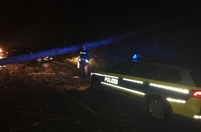 Polizeiinspektion Hameln-Pyrmont/Holzminden: POL-HM: Sturmtief Thomas entwurzelt einen Baum - Kreisstraße 50 komplett gesperrt