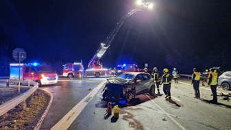 Feuerwehren VG Westerburg: FW VG Westerburg: ECall Fahrzeug-Notrufsystem meldet Unfall - Drei Personen bei Zusammenstoß auf der L-288 bei Westerburg verletzt